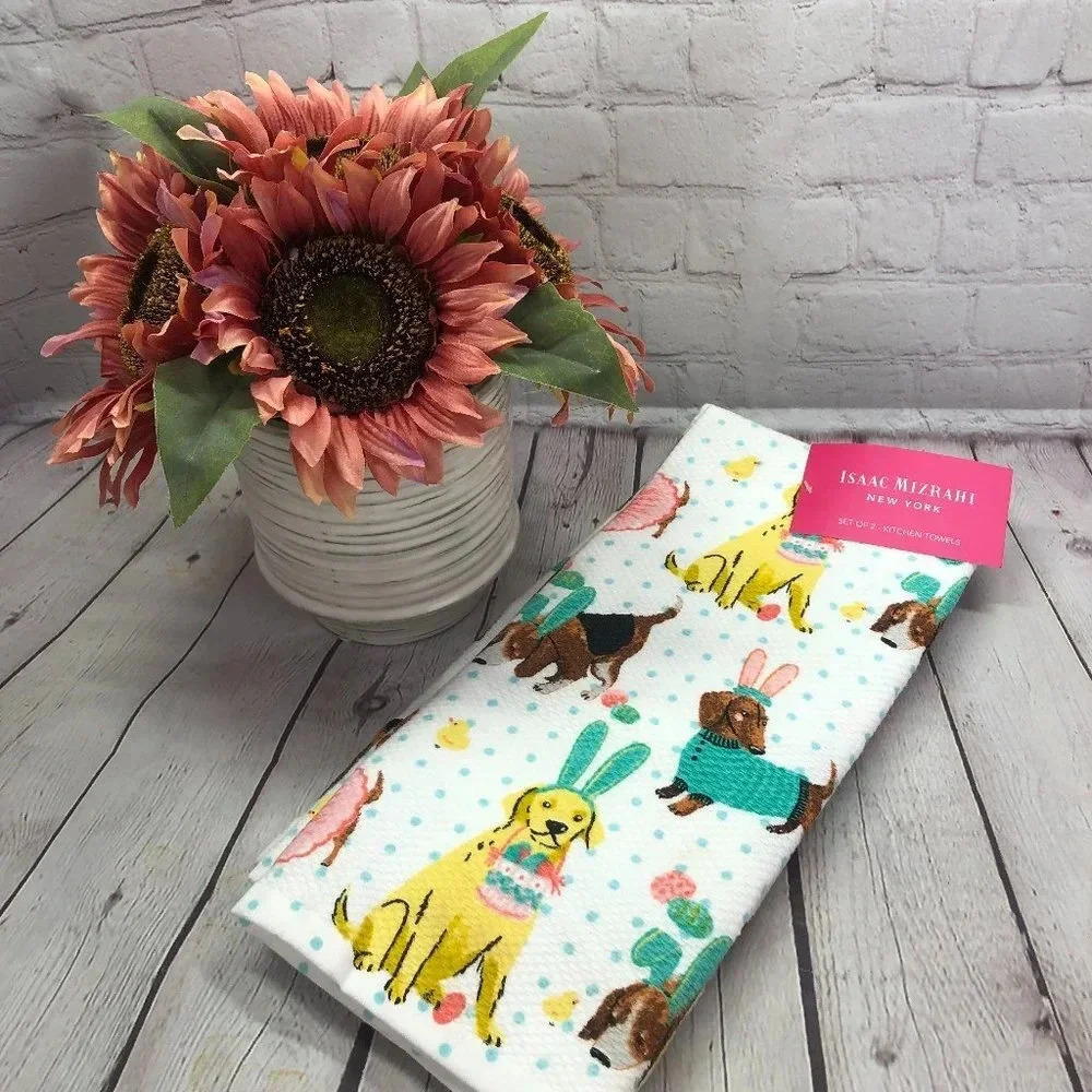 Dachshund bunny ears kitchen towel set of 2 Isaac mizrahi